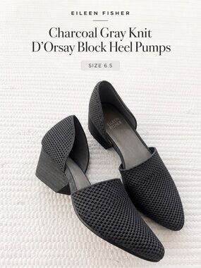 Eileen Fisher Charcoal Gray Knit D’Orsay Block Heel Pumps Size 6.5